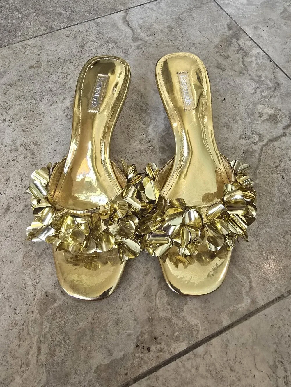 NWOB Larroude Greta Disco Mules Gold Size 9